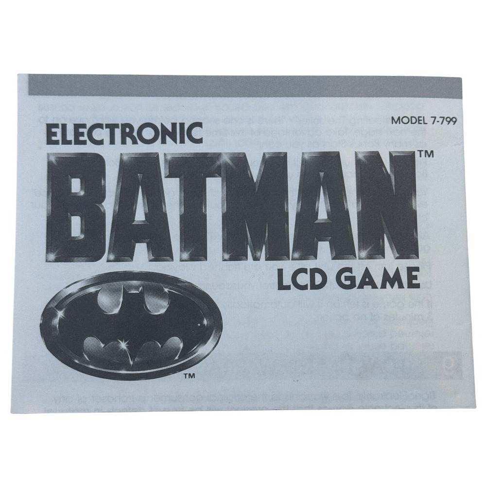 Tiger Electronics Electronic Batman LCD Game Model 7-799 Instruction Manual‎